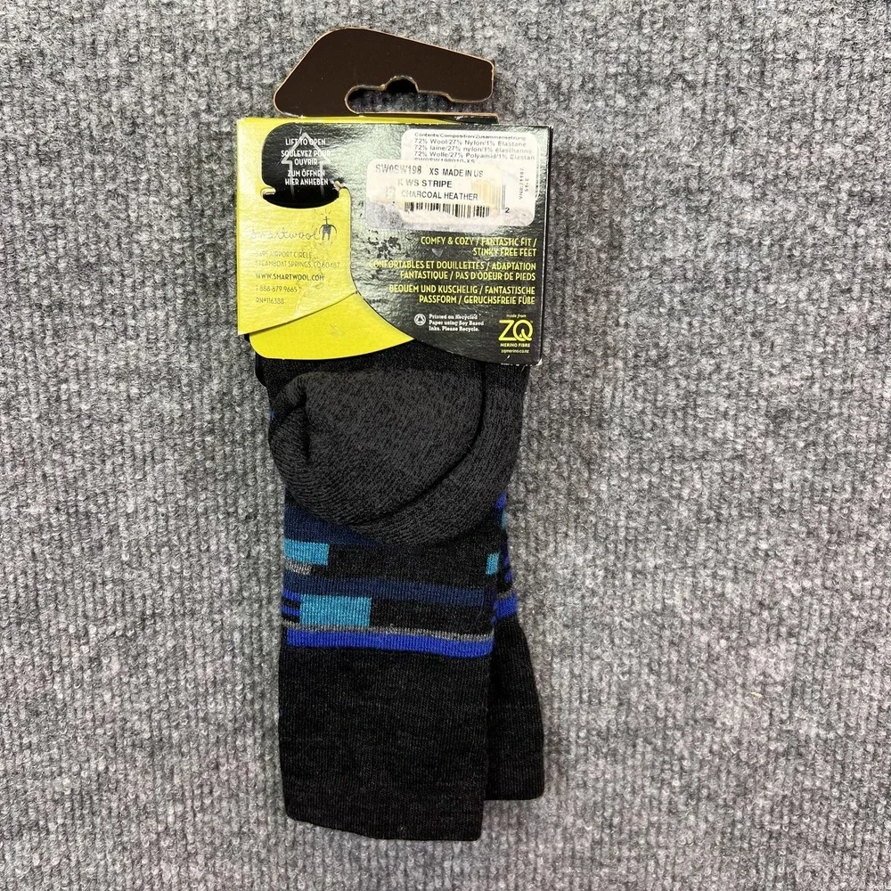 Smartwool Socks Kids XS Gray Stripe Kids Wintersport Medium Cushion Merino Wool